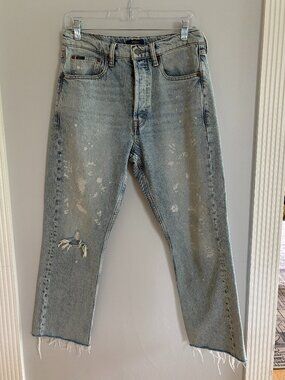 Ralph Lauren Womens Distressed Button-Fly Straight Leg Jeans Sz: 27